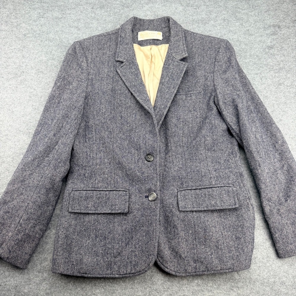 Pendleton Womens Wool Herringbone Blazer Jacket Gray USA Made Size 8